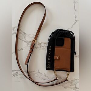 Bandolier Tan Leather MagSafe iPhone 15 ProMax Case with Strap